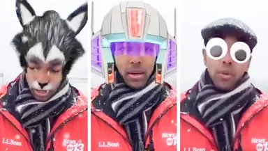 Novinár Justin Hinton vysielal naživo na Facebooku o silnom snežení a netušil, že má zapnutú funkciu masiek