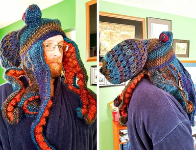 Dcéra uštrikovala čiapku‑chobotnicu pre otca